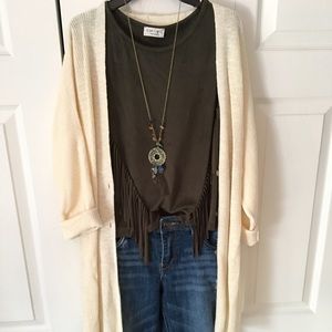 Boho chic olive green suede tank